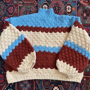 Forever 21 Blue, Cream, and Brown Turtleneck Sweater